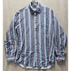 Vintage Lacoste Button Up Shirt Mens 15-15½ Regular Fit Striped Blue 100% Cotton